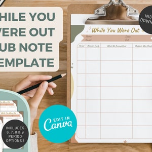 Middle School Substitute Teacher Note Bundle | Editable | MidCentury Modern | Boho | Substitute Report | Sub Plans | While You Were Out