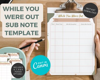 Middle School Substitute Teacher Note Bundle | Editable | MidCentury Modern | Boho | Substitute Report | Sub Plans | While You Were Out