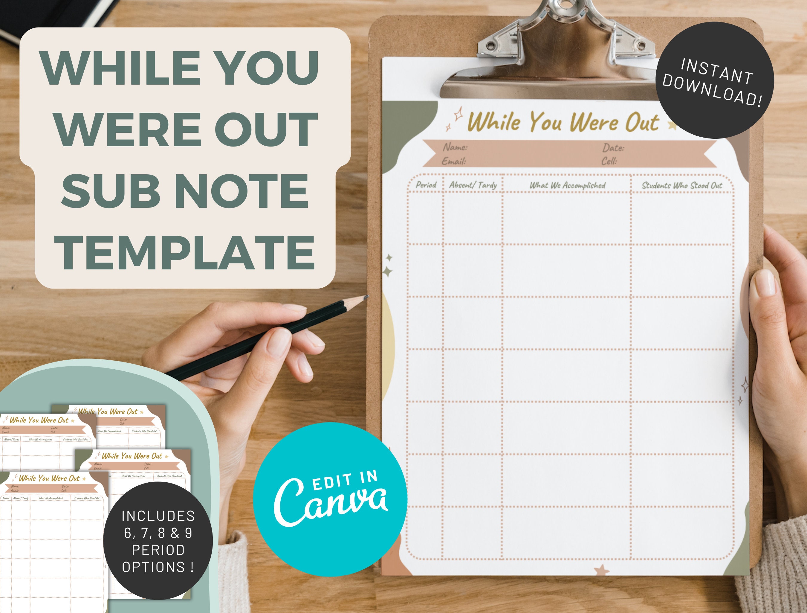 Middle School Substitute Teacher Note Bundle | Editable | Midcentury ...