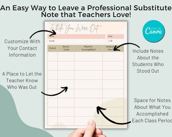 Middle School Substitute Teacher Note Bundle | High School  | Cute Boho Substitute Report | Sub Plans  |  Editable While You Were Out