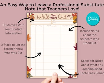 Fall Middle School Substitute Teacher Note Bundle | High School  | Autumn Sub Report | Sub Plans  |  Editable While You Were Out | Binder