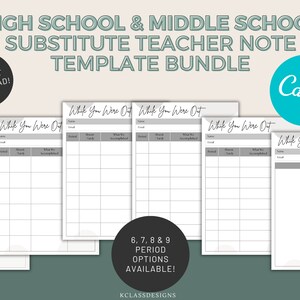 High School Substitute Teacher Note Bundle | Middle School  | Black and White Substitute Report | Sub Plans  |  Editable While You Were Out
