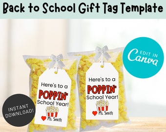 Back to School Gift Idea | Teacher Gift Tag | Student Gift | Candy Bag for Kids | Popcorn Gift | Pop It Gift |  First Day of School | Easy