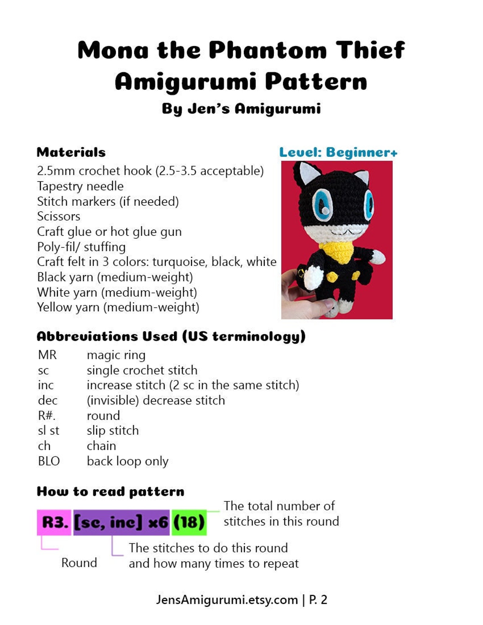 Mona the Phantom Thief Amigurumi Pattern | Pattern Only | English ...