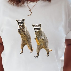 Funny Raccoon Shirt, Unisex Raccoons Playing Harmonica Saxaphone Tshirt, Musician T, Gift For Him,