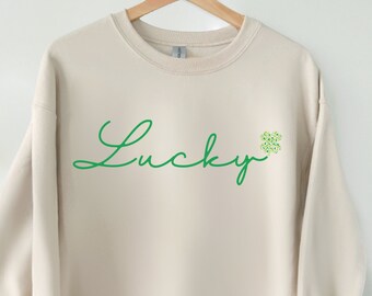 Lucky Sweatshirt, Clover, St Patricks Day Sweatshirt, Saint Patrick's Pullover, Lucky Sweater, Shamrocks, Oversized Crewneck