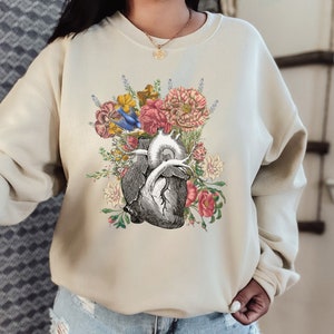 Heart Anatomy Sweatshirt, Floral Anatomical Heart Shirt, CVICU CICU RN Gift, Cardiology Nurse, Surgeon, Med Student Gift