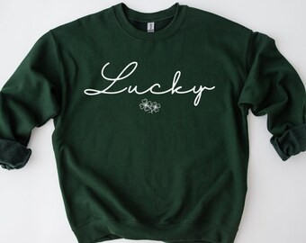 Lucky Sweatshirt, Clover, St Patricks Day Sweatshirt, Saint Patrick's Pullover, Lucky Sweater, Shamrocks, Oversized Crewneck