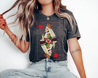 Vintage Queen of Hearts Graphic T- Shirt for Women, Oversized Style Women's Shirt, Feminist Tee, Playing Cards, Gift For Her, Valentine Tee