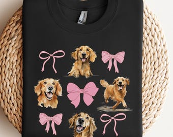 Golden Retriever Sweater, Golden Mama Sweatshirt, Retriever Crewneck, Puppy Coquette Bow Shirt, Cute Dog Lover Christmas Gift