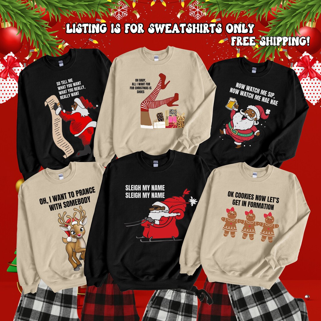 Black Santa Claus Christmas Pajamas, Matching Family Christmas Sweaters