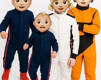 Hand/Machine Made Kids Go Kart Racing Suit ,Made To Order, Digital Printed Customizable suit Name/Number/Flag/Sponsors of your choice.