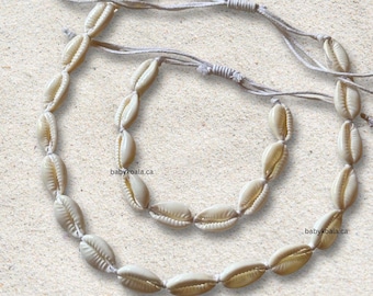 Natural Cowrie Shells Bracelet and Necklace Set Adjustable, Cowrie Shells Summer Beach Jewelry, Bohemian Accessories, Coastal Jewelry