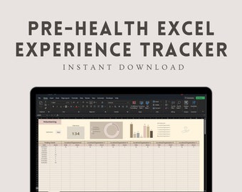 Pre-Health / Premed Experience Tracker, Excel, Pre-med, Medicine, Volunteering, Clinical Experience, Shadowing, Club Participation, Lab work