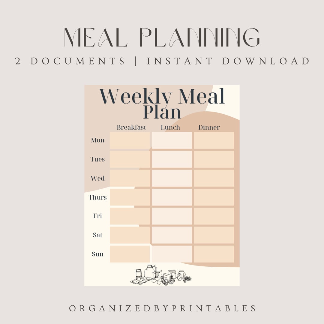 Printable Grocery List Organizer and Weekly Meal Planner | Instant ...