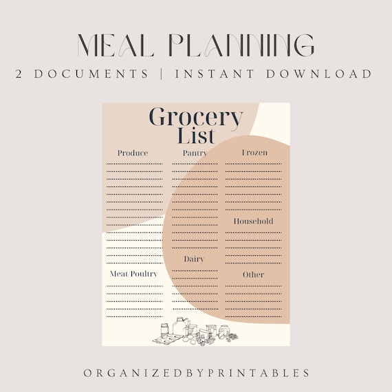 Printable Grocery List Organizer and Weekly Meal Planner - Etsy