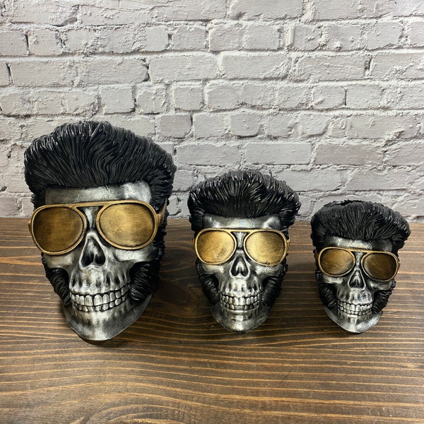 Skelevis Presley - Elvis Style Skull Planter, 3D Printed, Eco Friendly, Hand Painted, Skull Pot, Indoor Planter, Flower Pot, Sunglass Skull
