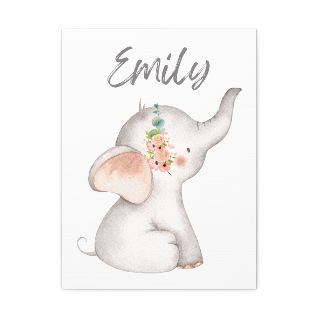 Personalized Baby Elephant Wall Art, Baby Girl Nursery Decor, Boho