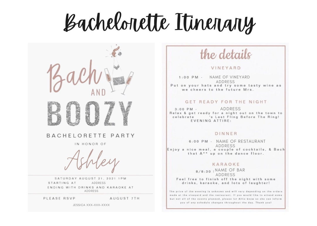 Bachelorette Invitation and Itinerary Set - Custom DIGITAL DOWNLOAD - Etsy