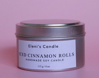 Candela ghiacciata alla cannella / Versata a mano / Cera di soia / Fragranza da forno / Latta da 4 once