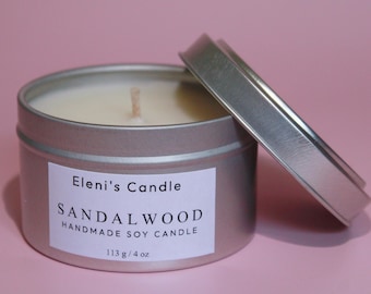 Sandalwood Candle | Hand-Poured | Soy Wax | Woody Fragrance | 4 oz Tin