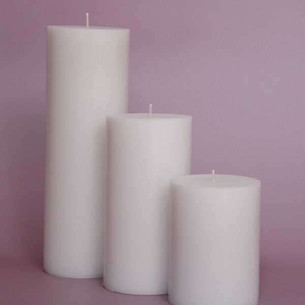 Classic White Pillar Candles | Hand-Poured Soy Wax Blend | Set of 3- Tall, Medium, Small | Wedding, Parties, Engagement, Home Décor