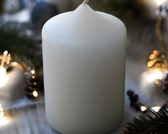 White Pillar Candles, Unscented, Smokeless, Long Burning (12 Pack)