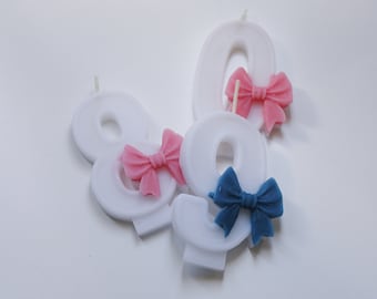 Birthday Number Candles - Ribbon Bow Candle - Happy Birthday Candles - Color Options Available, Unscented
