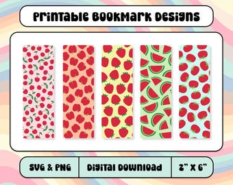 Fruit Bookmarks: Printable Cherry, Strawberry, Watermelon Designs (Digital Download)