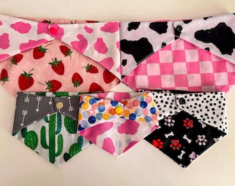 Reversible Dog Bandana: Snap-On Pet Scarf, Pick Your Prints