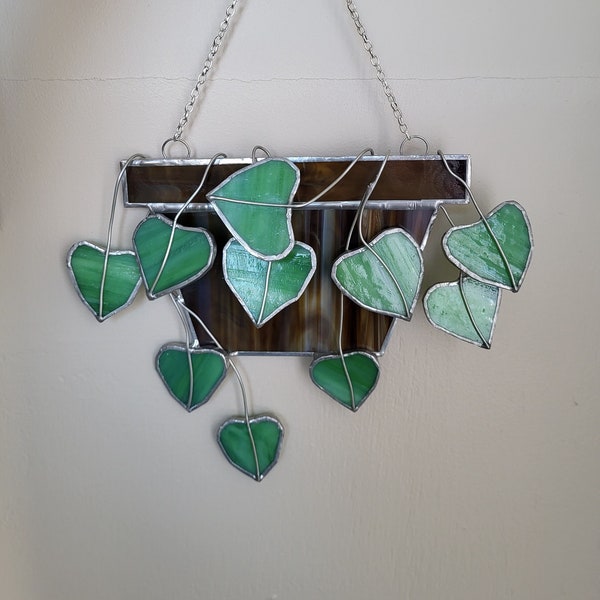 Flat Pot Hanging Plant - Stained Glass