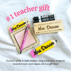 Teacher gift custom post it note holder with pen and/or custom white board eraser and markers image 1