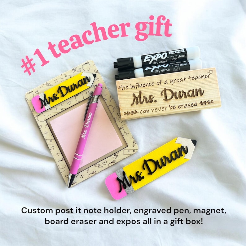 Teacher gift custom post it note holder with pen and/or custom white board eraser and markers image 1