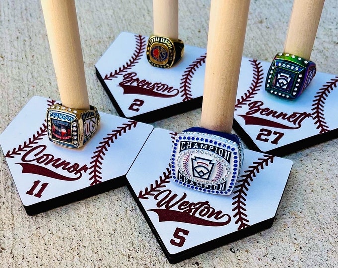 Baseball/Softball Ring Display Homeplate custom name team gift with 2025 MLB Baseball Card!