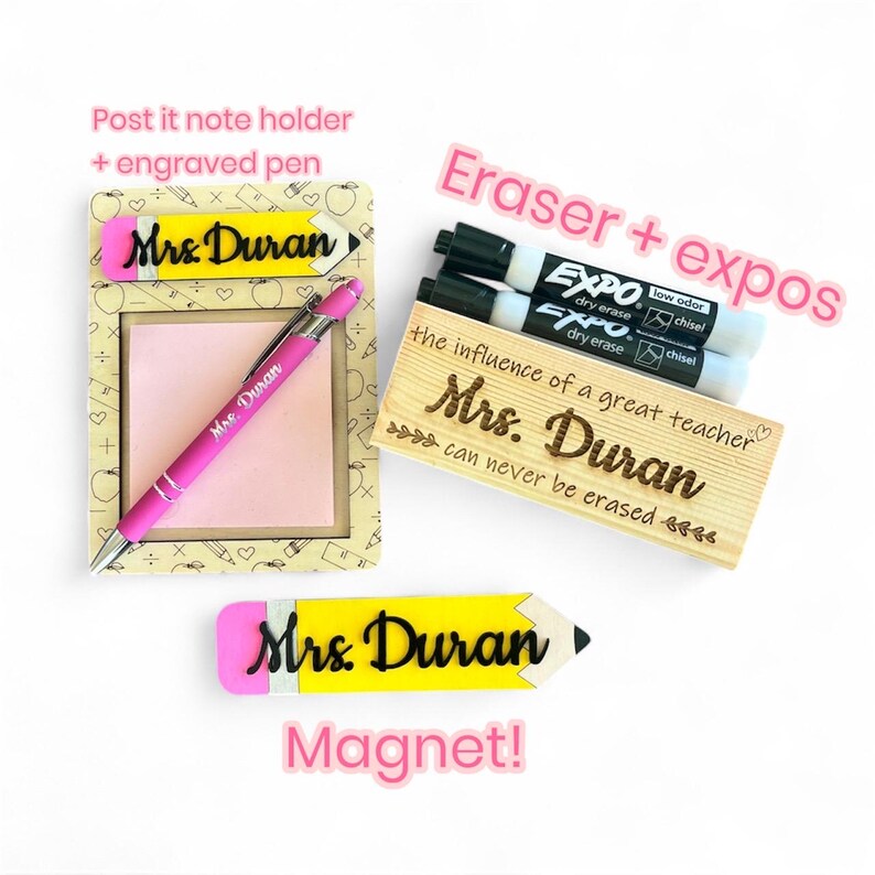 Teacher gift custom post it note holder with pen and/or custom white board eraser and markers image 2