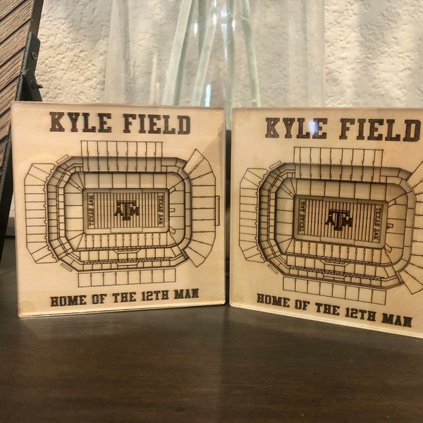 3D Kyle Field coasters set of 2, decorative pieces, wood coasters, 4 layer Kyle Field, college station, TX, gift