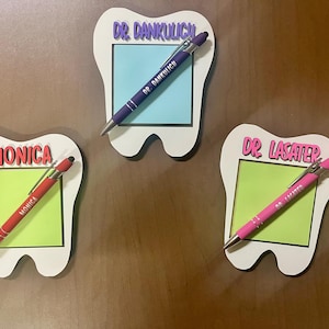 Personalized Dentist and Dental Hygienist / assistant Gift - Engraved Post-it Note Holder, Pen and custom Tooth Buddy magnet imagem 11