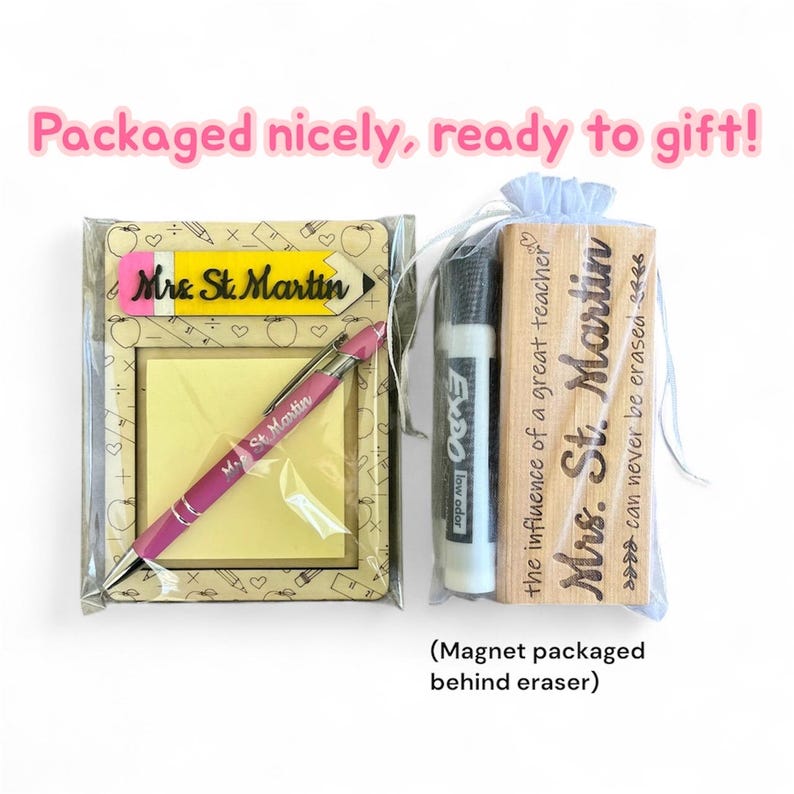 Teacher gift custom post it note holder with pen and/or custom white board eraser and markers image 3