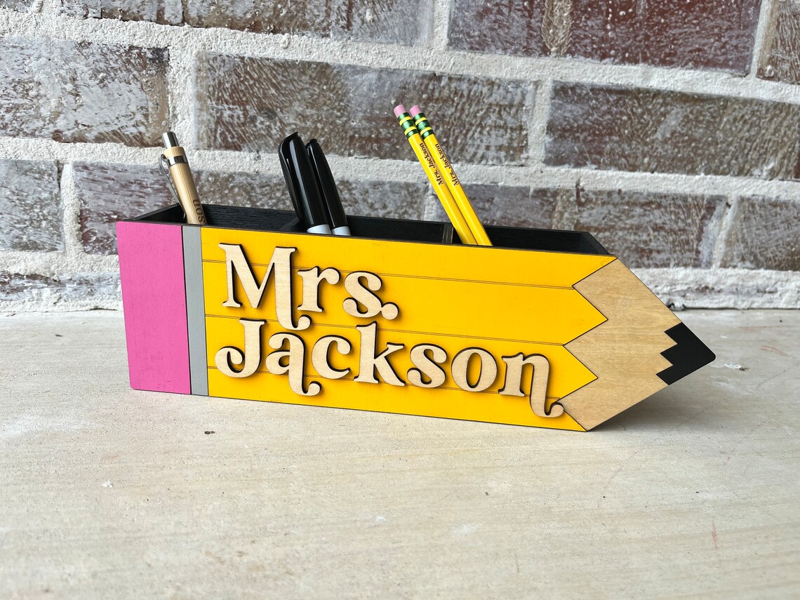 Teacher Gift Custom Pencil Holder With Pen Pencils and Markers- Desk ...