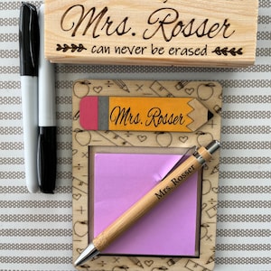 Teacher gift custom post it note holder with pen and/or custom white board eraser and markers