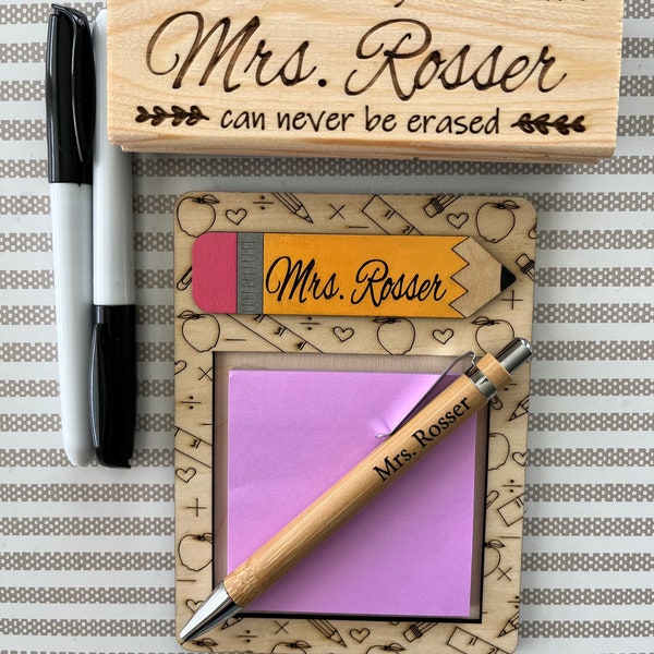 Teacher gift custom post it note holder with pen and/or custom white board eraser and markers
