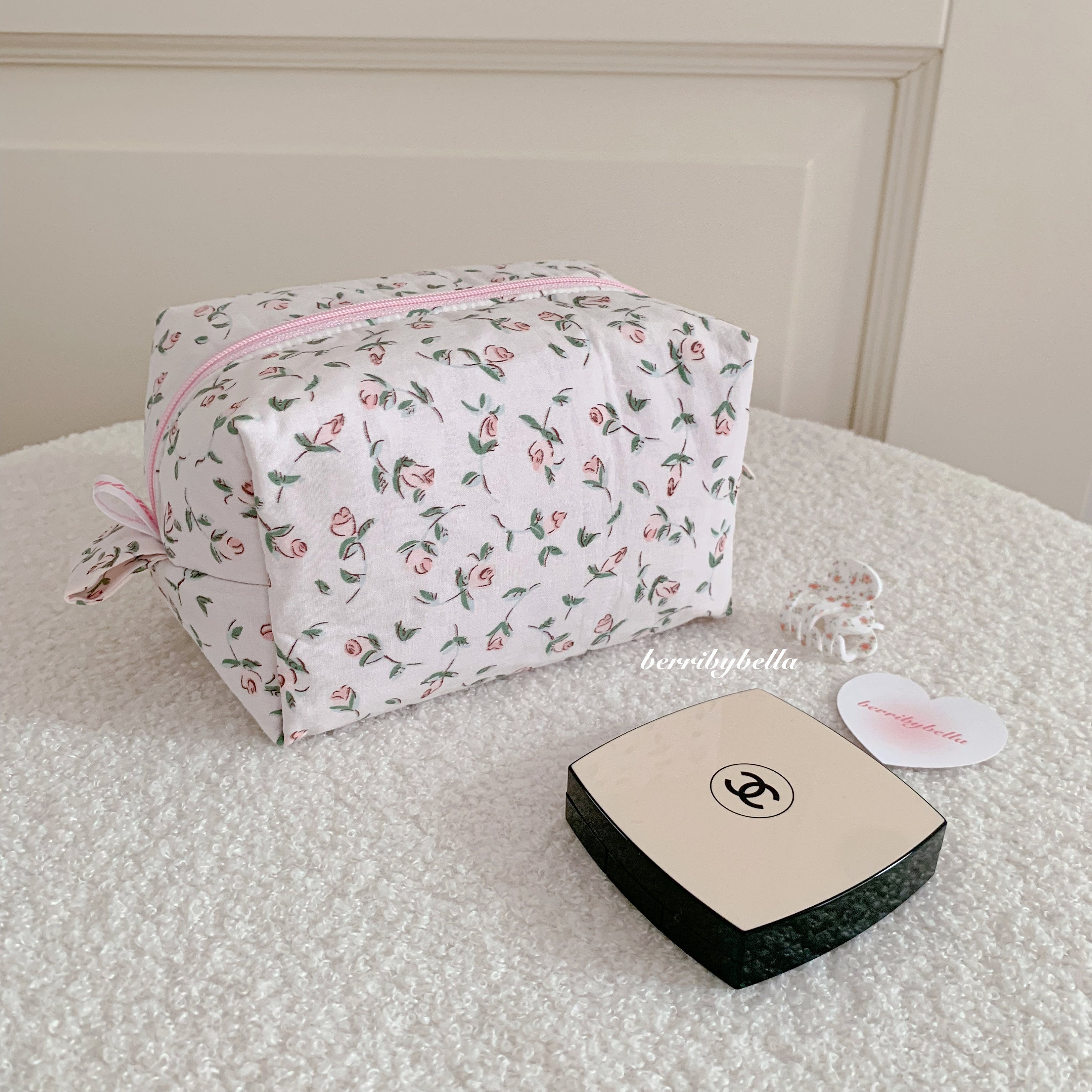 Handmade Makeup Bag - Dusty Rose - Cosmetic Bag, Makeup bag, Toiletry Bag,  Floral makeup bag, Gifts for her
