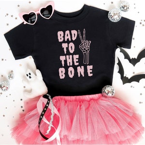 Bad to the Bone Baby and Toddler Shirt | Halloween Bday Tee for Little Girls | Second Birthday | Terrible Twos | 2 Year Old Birthday Party