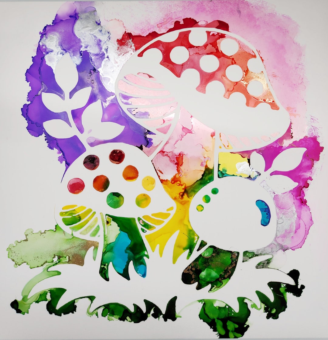 Colorful Rainbow Ink Art of Mushrooms Etsy