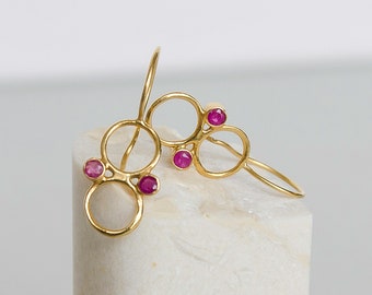 Ruby Otto Earrings in Solid 22k Gold with 18k Gold Ear Wires Handmade Pink Rubies Unique Design Pretty Young Great Holiday Christmas Gift