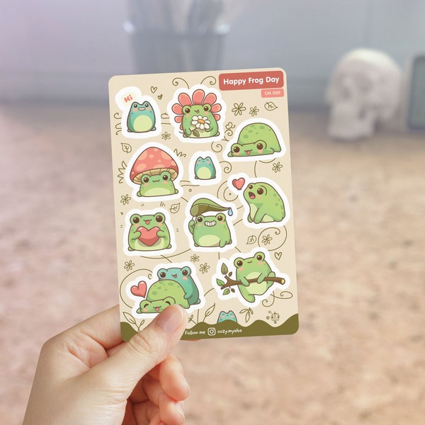 Happy Frog Planner Sticker Sheet, Cute Animals Sticker Sheet for Bullet Journal, Planner and Scrapbook