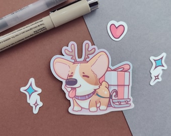 Corgi Reindeer Sticker Set (2pcs) - Winter Dog Lover Gift