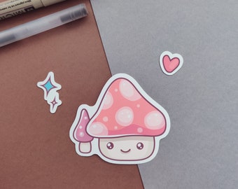 Cute Mushi Mushroom Matte Stickers, Laptop Decal, Set of 2