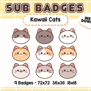 Cute Kawaii Cats Sub Badges for Twitch/YouTube | Cat Stream Sub | Cat Badges | Twitch Graphics