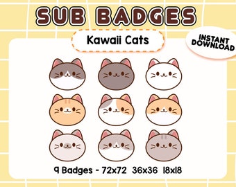 Cute Kawaii Cats Sub Badges for Twitch/YouTube | Cat Stream Sub | Cat Badges | Twitch Graphics